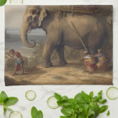 Vintager botanischer Szene-Elefant mit Howdai Geschirrtuch (Gefaltet)