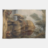 Vintager botanischer Szene-Elefant mit Howdai Geschirrtuch (Horizontal)