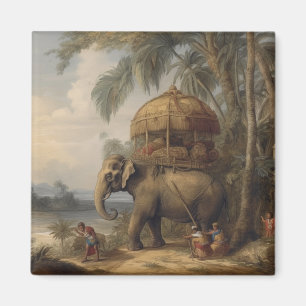 Vintager botanischer Szene-Elefant mit Howdai Magnet