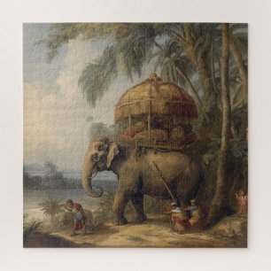 Vintager botanischer Szene-Elefant mit Howdai Puzzle