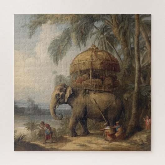 Vintager botanischer Szene-Elefant mit Howdai Puzzle (Vertikal)
