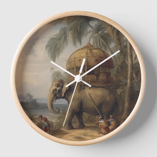 Vintager botanischer Szene-Elefant mit Howdai Uhr (Vorderseite)