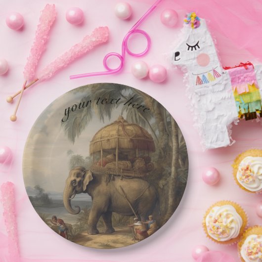 Vintager botanischer Szenelefant anpassbar Pappteller (Party)