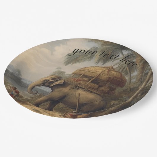 Vintager botanischer Szenelefant anpassbar Pappteller (Schrägansicht)