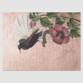 Vintager Botanischer und Vogelgezwitscher auf rosa Seidenpapier
