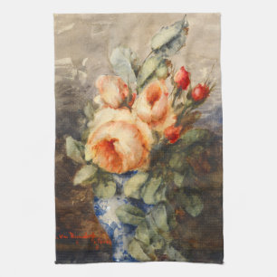 Vintager Bouquet aus Rose in einer Vase Geschirrtuch