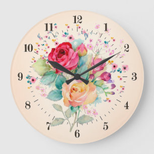 Vintager Bouquet mit Rose und Blume Große Wanduhr