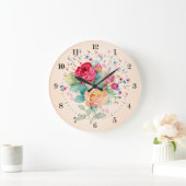 Vintager Bouquet mit Rose und Blume Große Wanduhr (Zuhause)