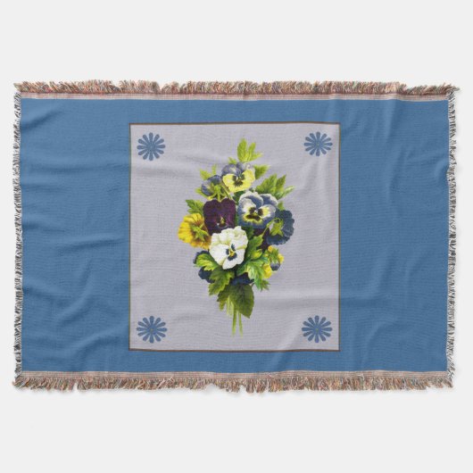 Vintager Bouquet mit Stiefmütterchen Throw Blanket Decke (Vorderseite)
