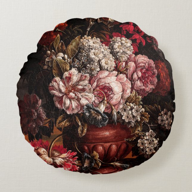Vintager Bouquet von Blume Rundes Kissen (Vorderseite)