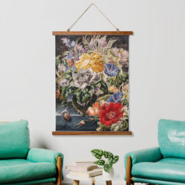 Vintager Bouquet von Blume Wandteppich Mit Holzrahmen