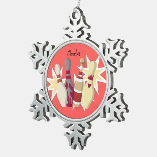 Vintager Bowling Schneeflocken Zinn-Ornament (Rechts)