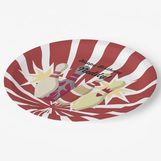 Vintager Bowling Themed Pappteller (Schrägansicht)