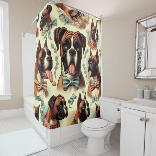 Vintager Boxer Hund nahtlos Duschvorhang (Beispiel)