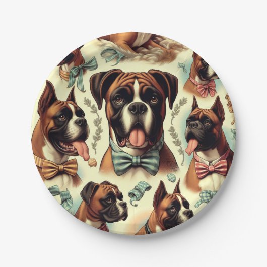 Vintager Boxer Hund nahtlos Pappteller (Vorderseite)
