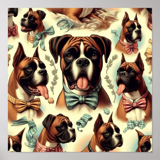 Vintager Boxer Hund nahtlos Poster (Vorne)