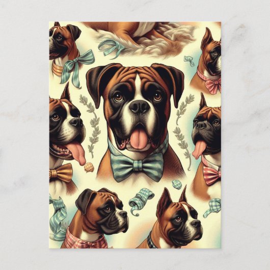 Vintager Boxer Hund nahtlos Postkarte (Vorderseite)
