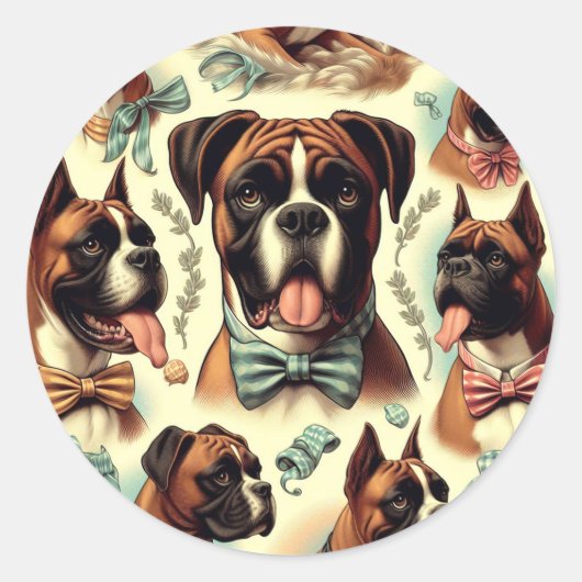 Vintager Boxer Hund nahtlos Runder Aufkleber (Vorderseite)