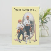 Vintager Boy Pirate mit Hund, Kindergeburt Party Einladung (Stehend Vorderseite)