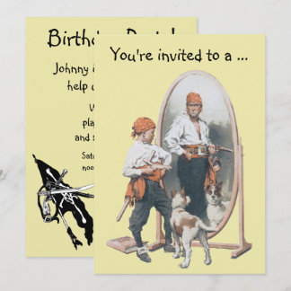 Vintager Boy Pirate mit Hund, Kindergeburt Party Einladung