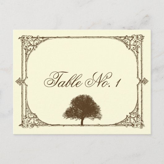 Vintager brauner Eichenbaum auf Creme Tischnummer (Vorderseite)