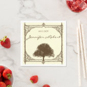 Vintager brauner Eichenbaum auf Cremehochzeit Serviette (Beispiel)