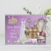 VINTAGER BRIDAL SHOWING INVITATION LAVENDER DAMASK EINLADUNG (Stehend Vorderseite)