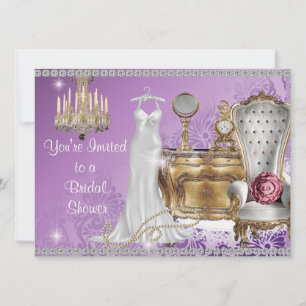 VINTAGER BRIDAL SHOWING INVITATION LAVENDER DAMASK EINLADUNG