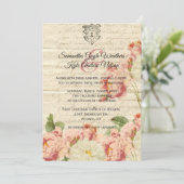 Vintager Brief und Rose zur Hochzeit Einladung (Stehend Vorderseite)