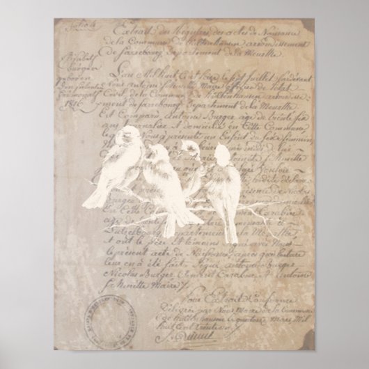 Vintager Brief und Vogelposter Poster (Vorne)