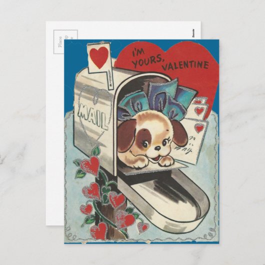 Vintager Briefkasten-HündchenValentine Feiertagspostkarte (Vorne/Hinten)