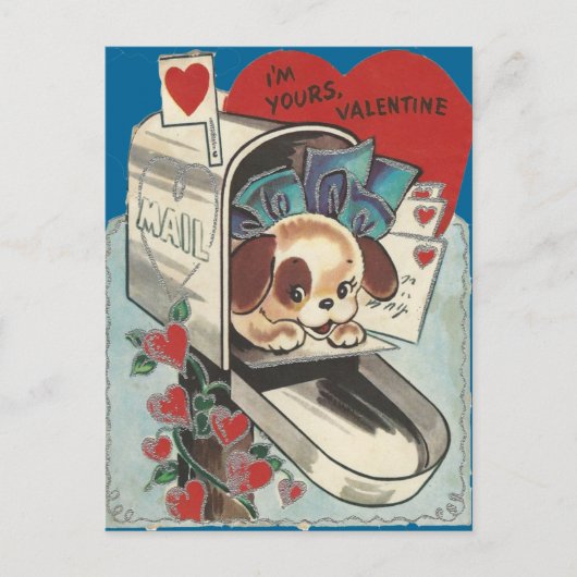 Vintager Briefkasten-HündchenValentine Feiertagspostkarte (Vorderseite)
