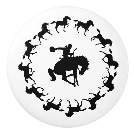 Vintager Bronc Cowboy Rider Draw Pull Keramikknauf (Vorderseite)