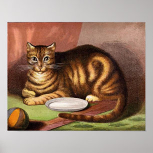 Vintager Brown-Katzen-Leinwand-Druck Poster