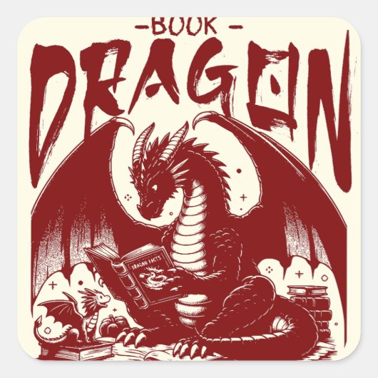 Vintager Buchdrache BookFantasy Reader Quadratischer Aufkleber (Vorderseite)