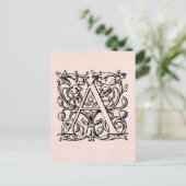 Vintager Buchstabe A Monogramm Mit Monogramm Rose Postkarte (Stehend Vorderseite)