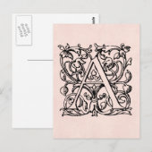 Vintager Buchstabe A Monogramm Mit Monogramm Rose Postkarte (Vorne/Hinten)