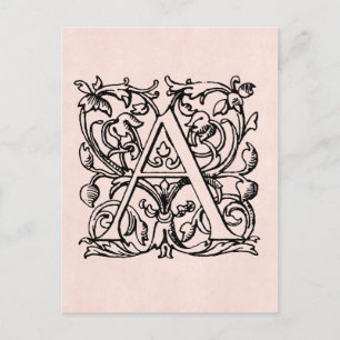 Vintager Buchstabe A Monogramm Mit Monogramm Rose  Postkarte