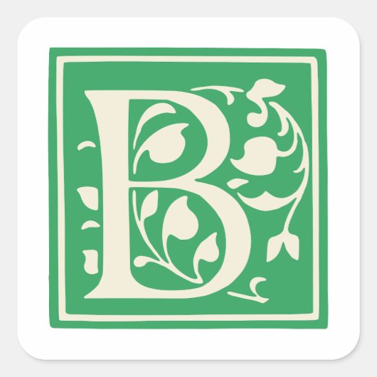 Vintager Buchstabe B Monogram, anfänglich grün Quadratischer Aufkleber (Vorderseite)