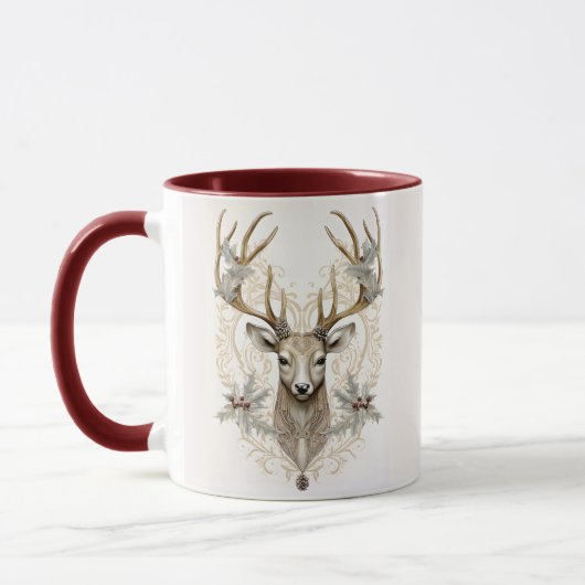 Vintager Buck mit Holly und Berries Weihnachten Tasse (Links)