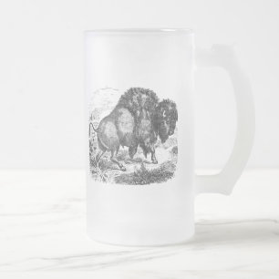 Vintager Büffel-Retro Bison-Tier-Illustration Mattglas Bierglas