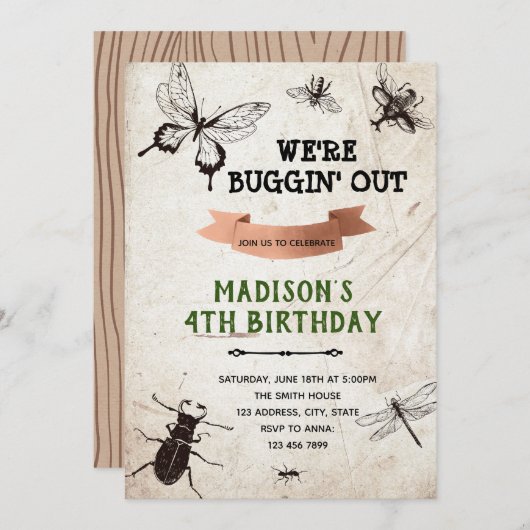 Vintager Buginsektenpfad Geburtstagsparty Einladung (Vorne/Hinten)