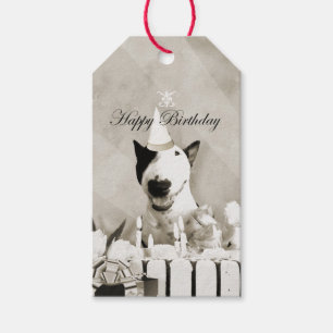 Vintager Bull Terrier "Happy Birthday" Geschenk-Ta Geschenkanhänger