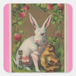 Vintager Bunny mit Kick-Oster-Aufkleber Quadratischer Aufkleber
