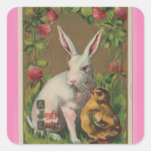 Vintager Bunny mit Kick-Oster-Aufkleber Quadratischer Aufkleber