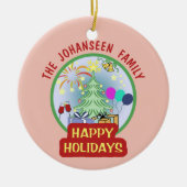 Vintager bunter Happy Holidays Weihnachtsbaum Keramik Ornament (Vorne)