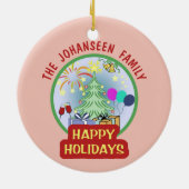 Vintager bunter Happy Holidays Weihnachtsbaum Keramik Ornament (Hinten)