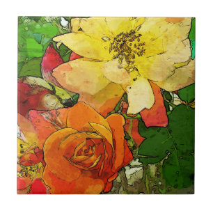 Vintager bunter mit Blumenhintergrund 2 der Kunst Fliese