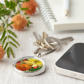 Vintager bunter mit Blumenhintergrund 2 der Kunst Schlüsselanhänger (Seite)