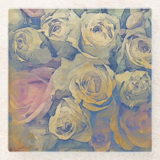 Vintager bunter mit Blumenhintergrund der Kunst Glasuntersetzer (Vorderseite)